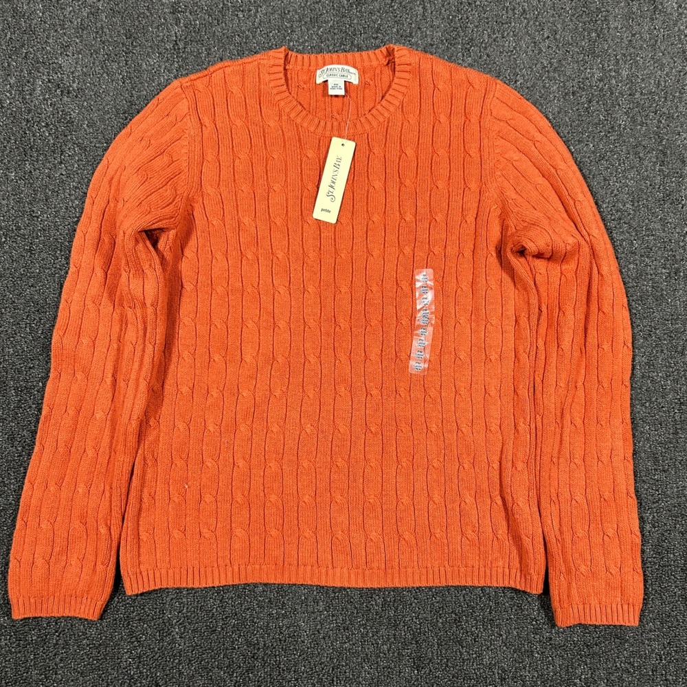 St. Johns Bay Cable Knit Sweater Women PM Orange NWT Petite Crew Neck Classic